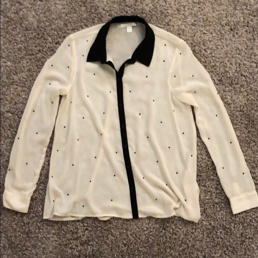 Sheer ivory blouse with black accents
